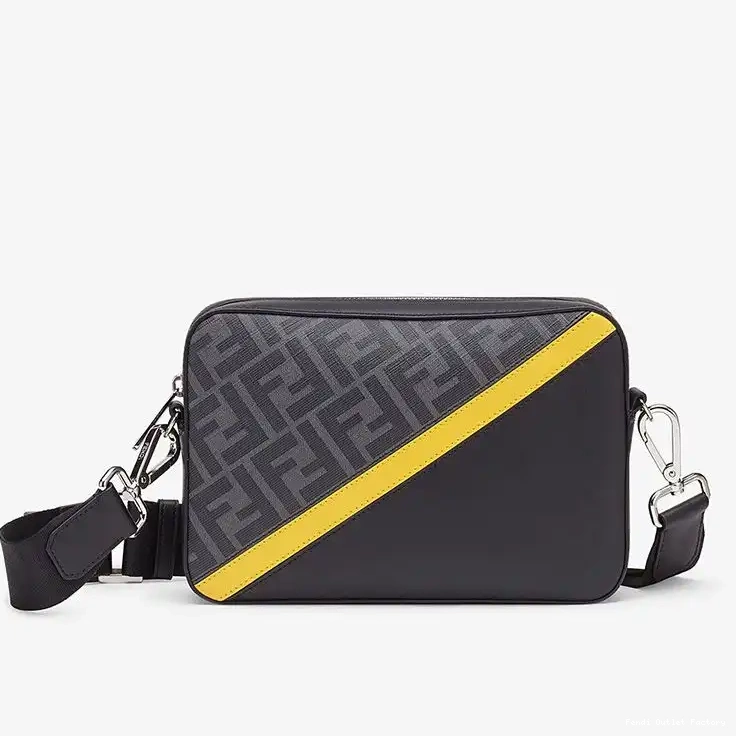 Vintage HOT Fabric In Yellow Fendi Black FF Compact Case Motif Camera 0614